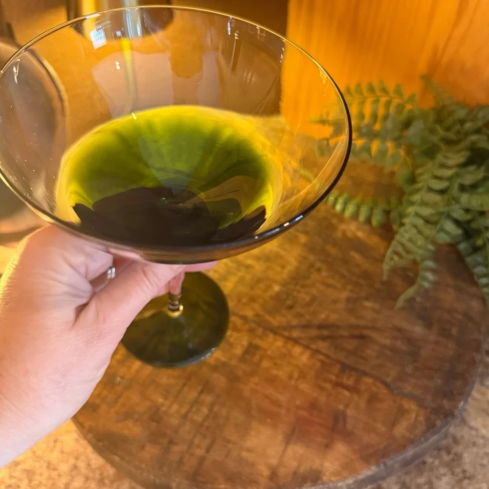 Pier 1 Imports Elemental Green Martini Glasses– Large Coupe Cocktail Glasses (4)